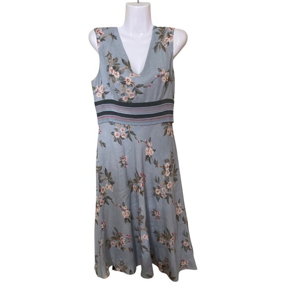 Adrianna Papell Linen Blend Dress 8 Floral V-Neck Resort Coastal Resort Summer - Picture 1 of 9